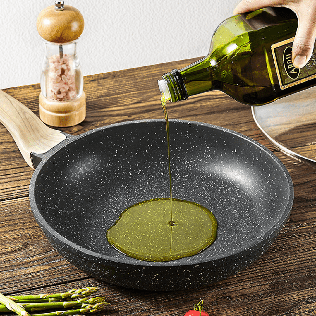Maifan Stone Non-Stick Flat Bottom Frying Pan with Lid(28cm)