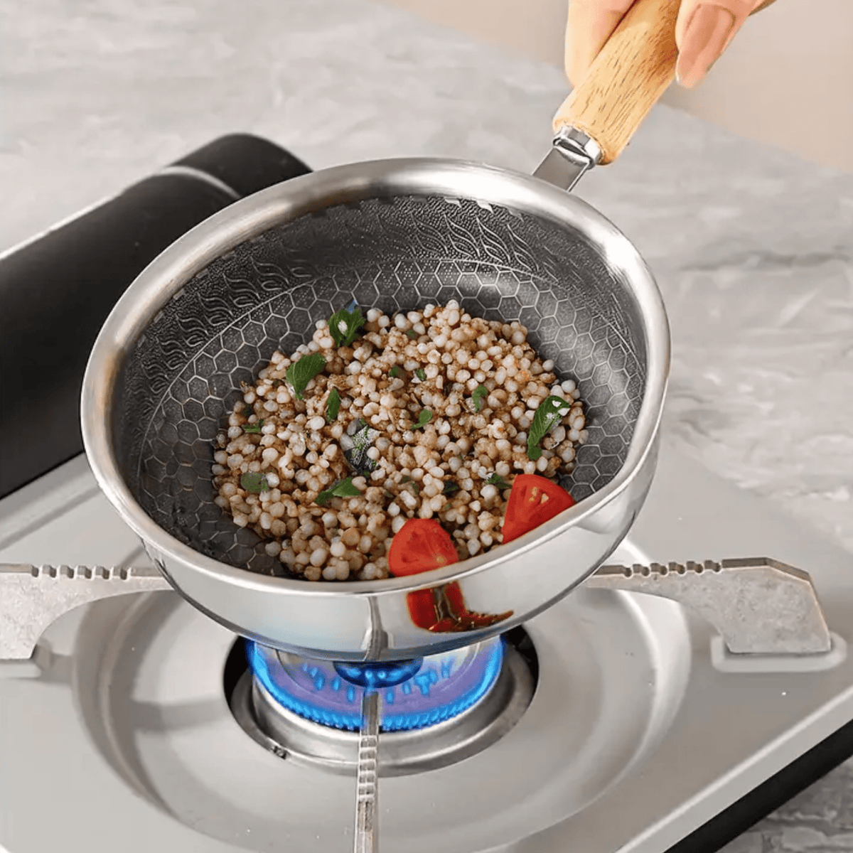 Stainless Steel Nonstick Mini Frying Pan with Wooden Handle (13cm)