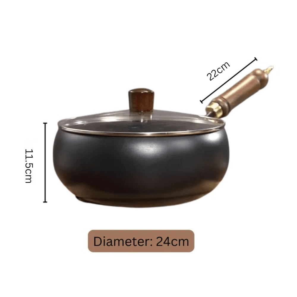 Multi-Purpose Cast Iron Cooking Pot with Wooden Handle (24cm)