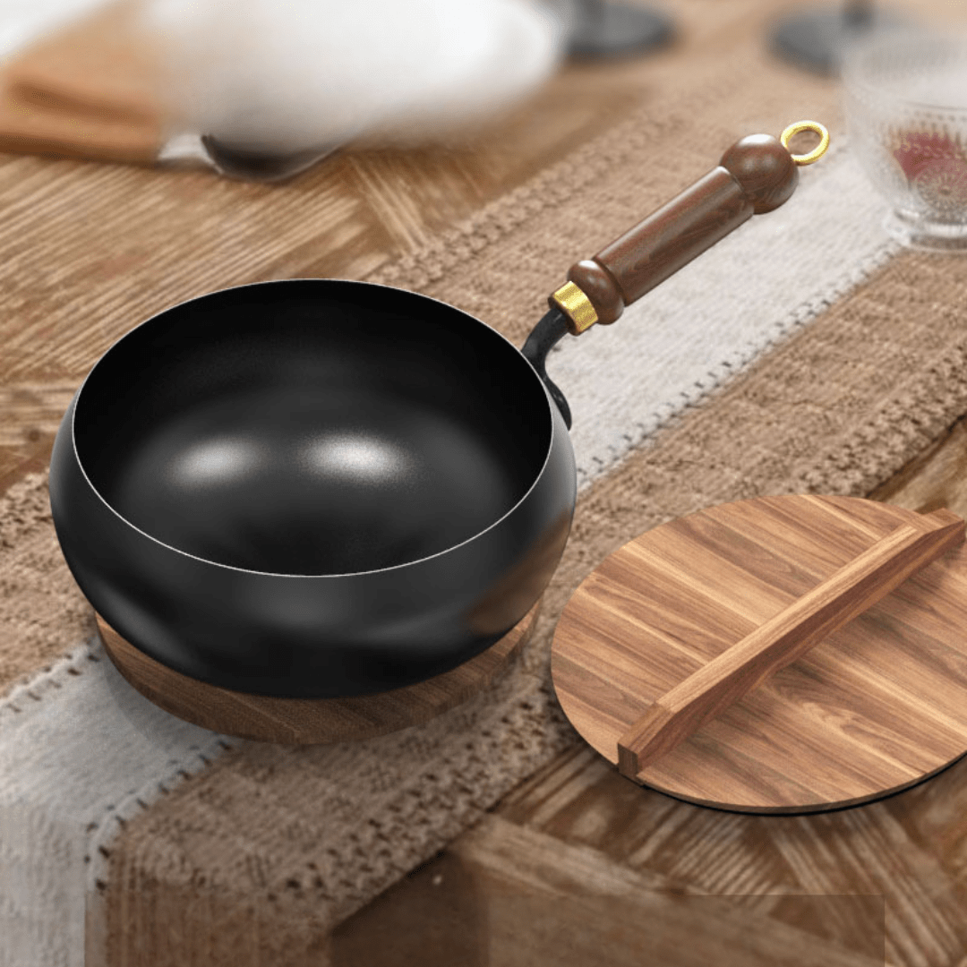 Multi-Purpose Cast Iron Cooking Pot with Wooden Handle (24cm)