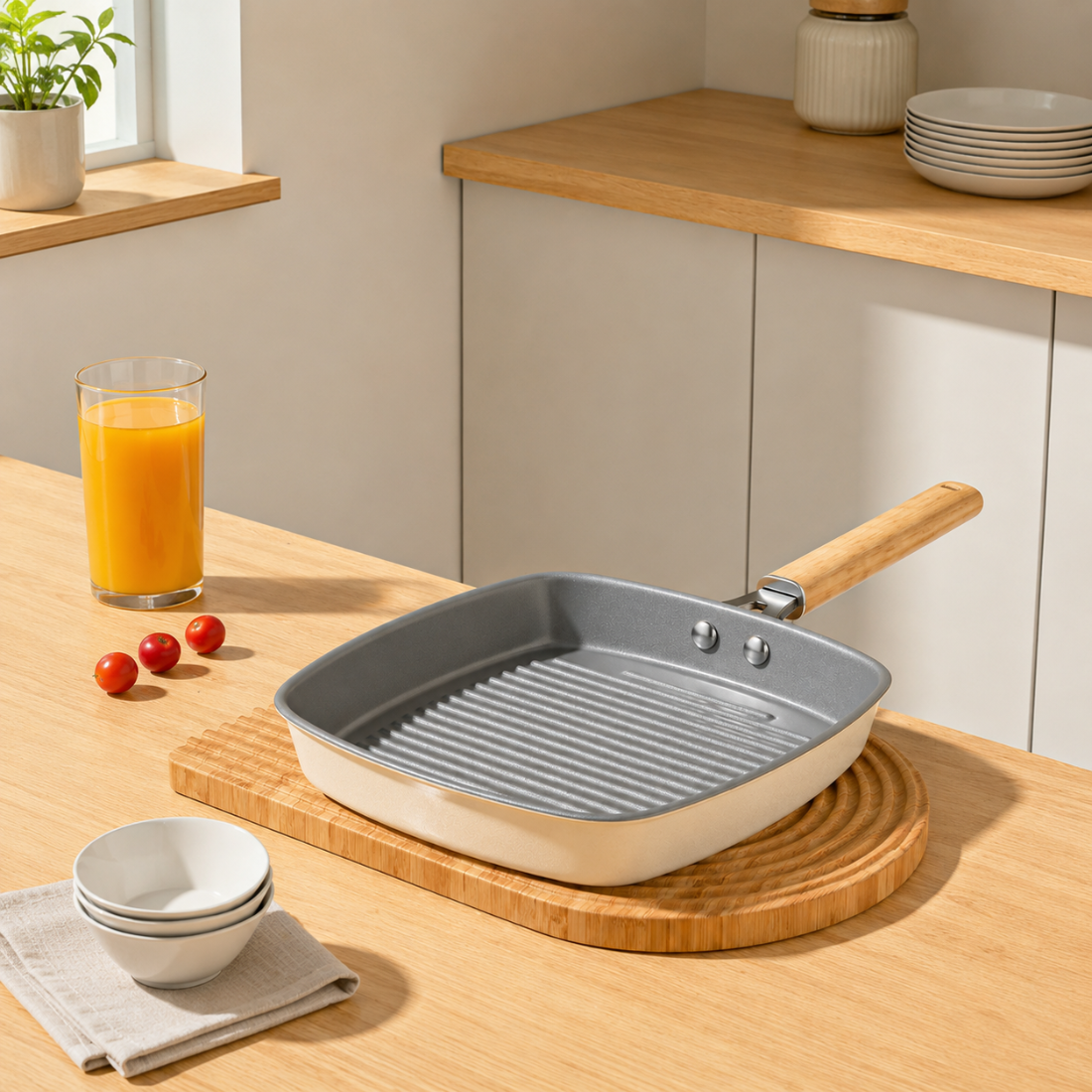 Premium Ceramic Frying Pan with Wooden Handle(24cm)