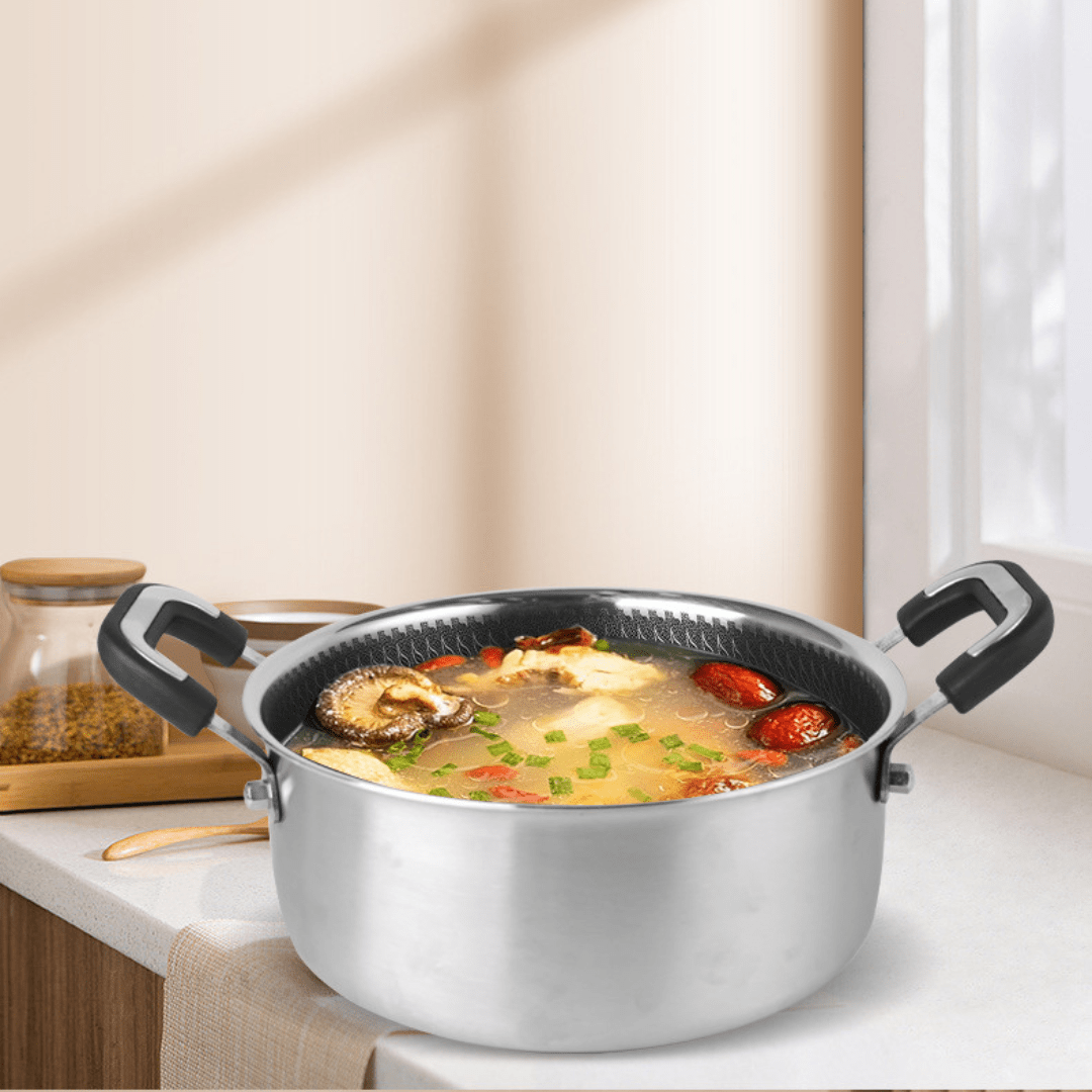 Stainless Steel Honeycomb Deep Cooking Pot With Lid (24cm)