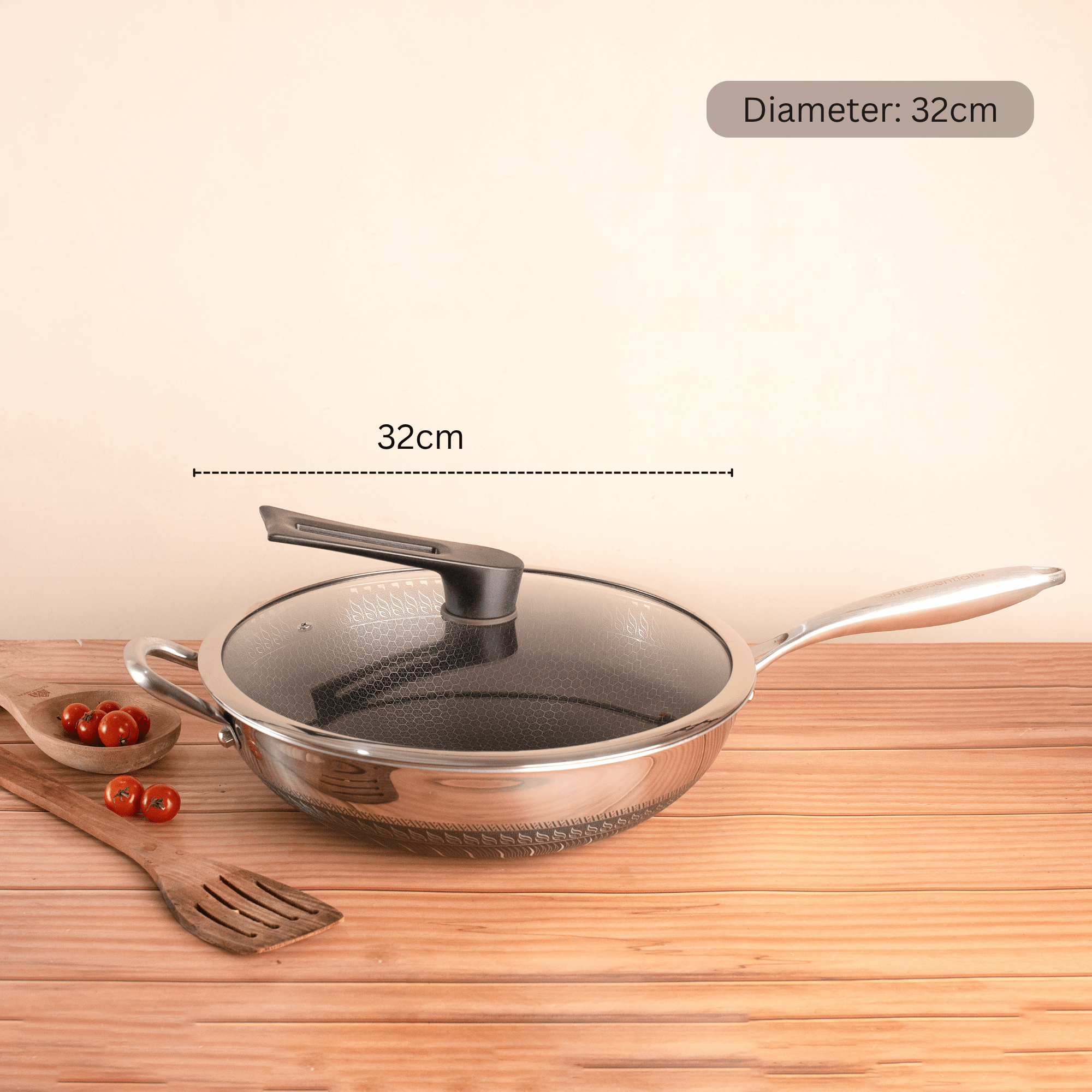 Multi-Purpose Stainless Steel Honeycomb Frying Wok With Lid (32cm)
