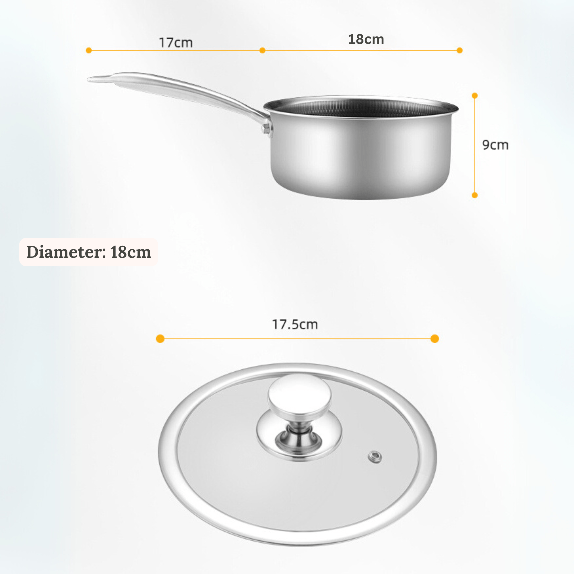 Multi-Purpose Stainless Steel Honeycomb Sauce Pan with Lid (18cm)