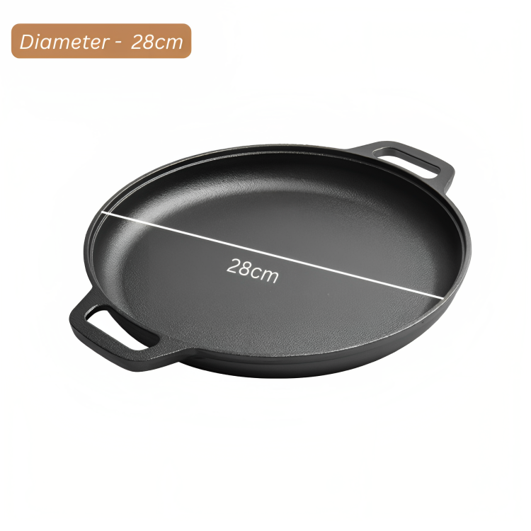 Heavy Duty Uncoated Cast Iron Flat Pan (28cm)