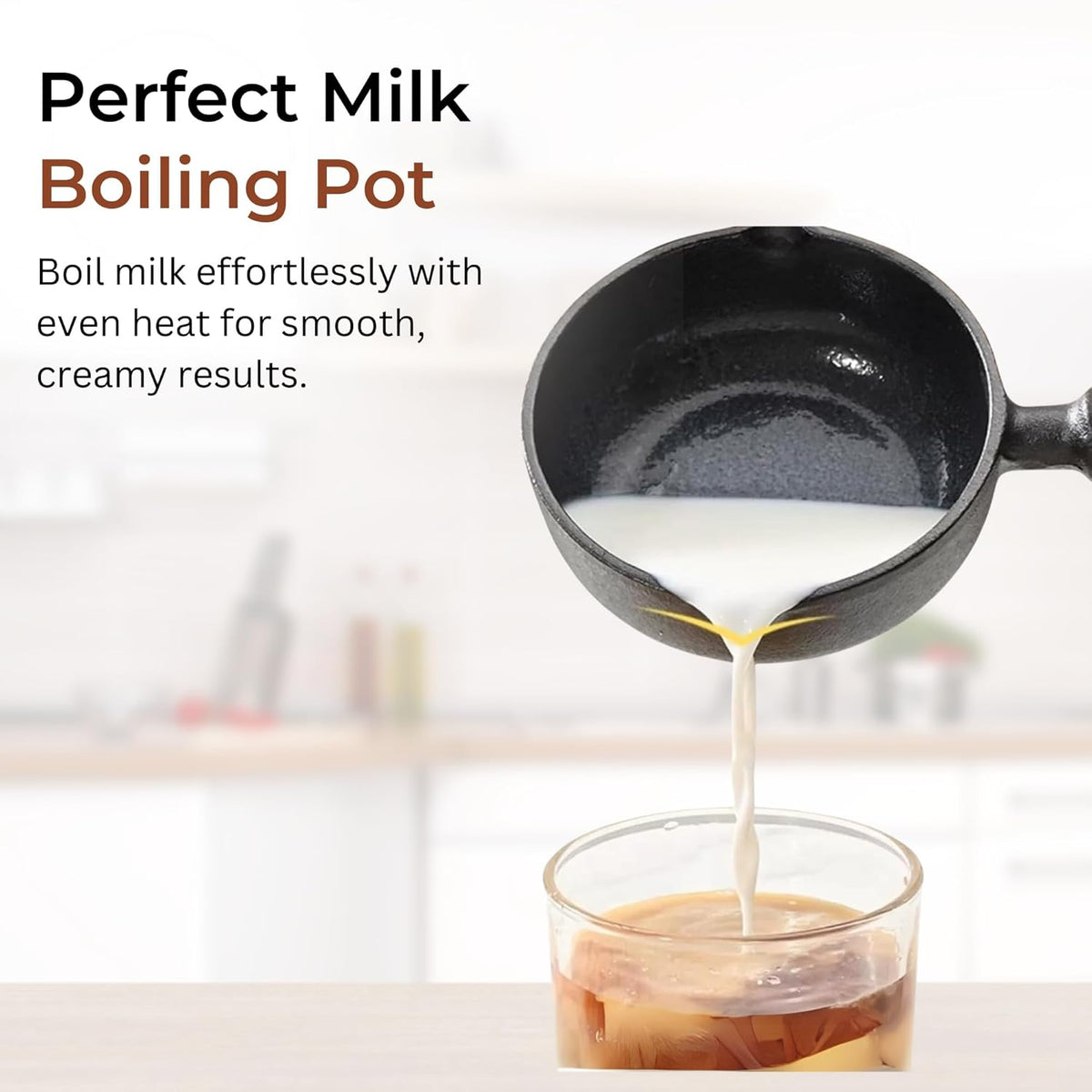 Cast Iron Non-Stick Tadka Pan with Wooden Handle