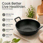 Heavy-Duty Natural Cast Iron Kadai with Silicone Grip(24cm)