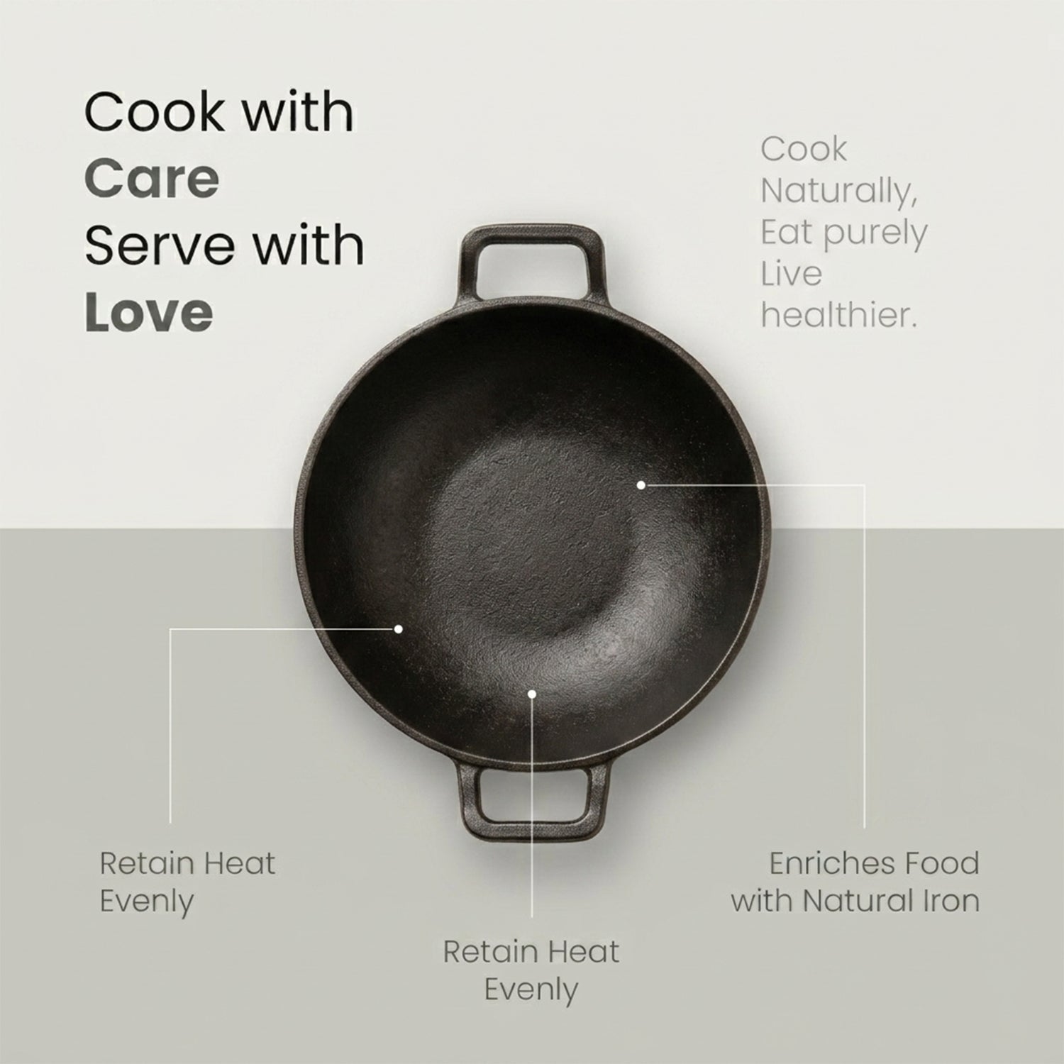 Heavy-Duty Natural Cast Iron Kadai with Silicone Grip(24cm)