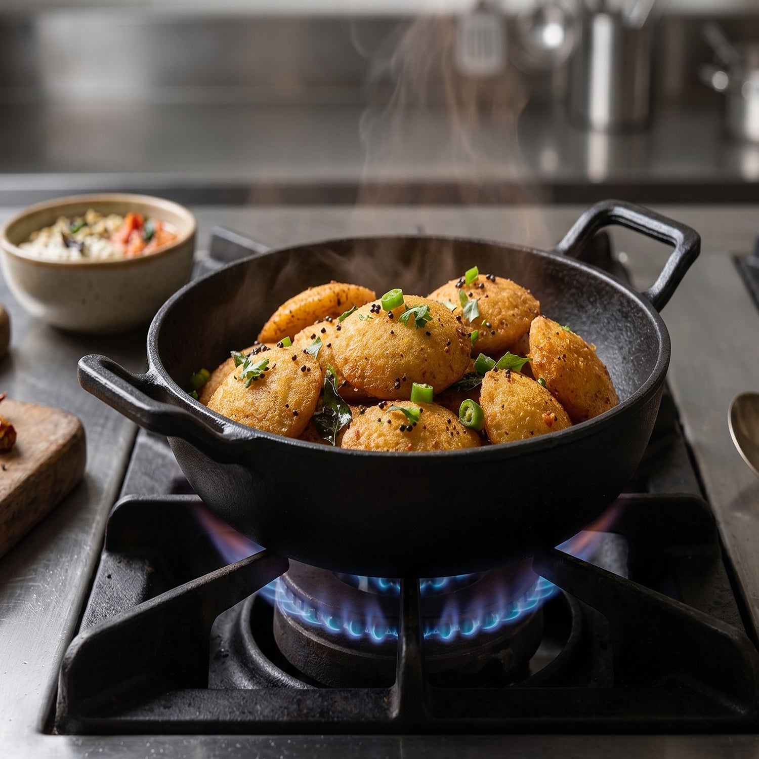 Heavy-Duty Natural Cast Iron Kadai with Silicone Grip(24cm)