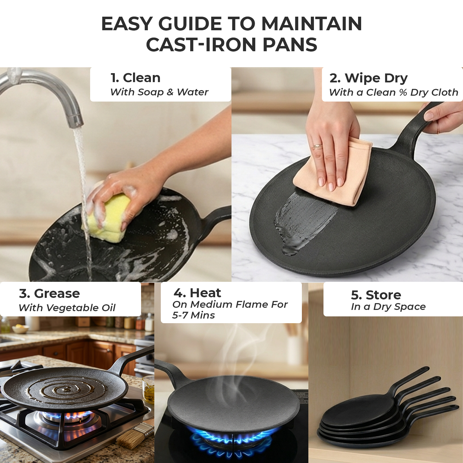 Multi-Functional Pre-Seasoned Cast Iron Tawa With Silicone Grip(26cm)