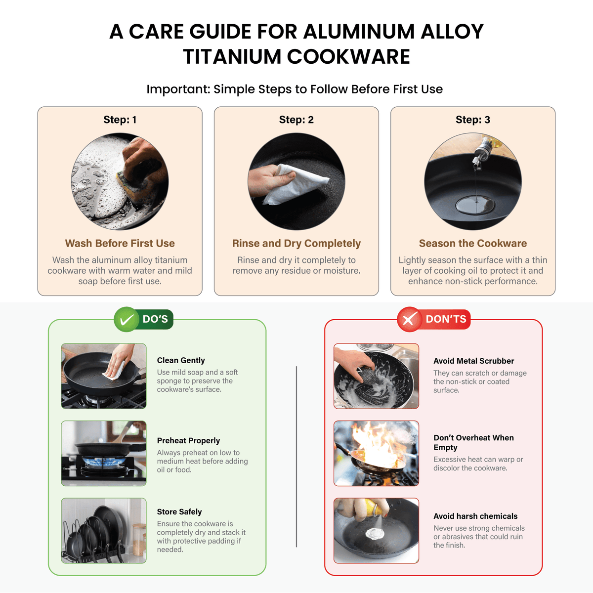 Durable Titanium Alloy Non-Stick Frying Pan without Lid (20cm)