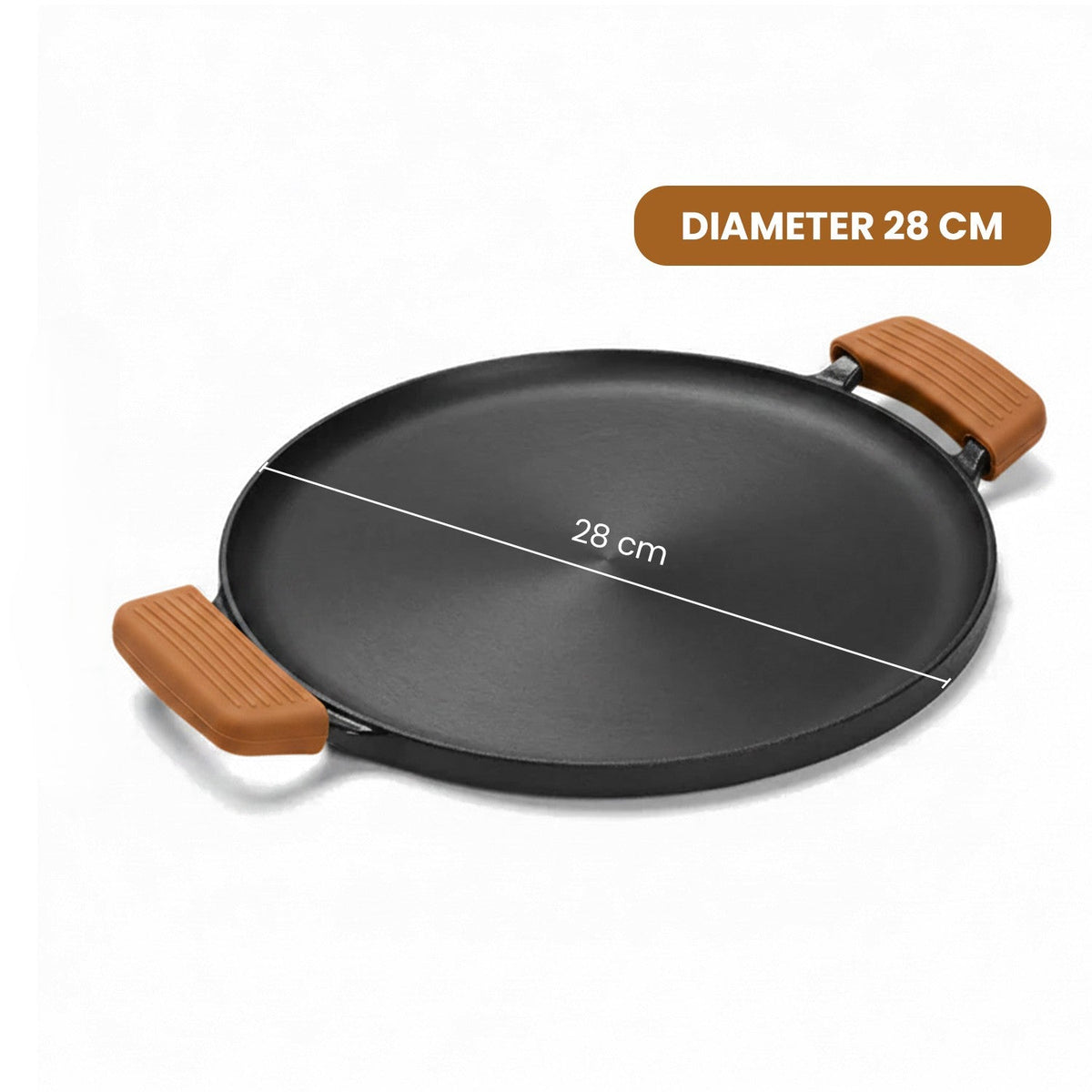 Premium Dual Handle Cast Iron Tawa with Silicone Grip(28cm)