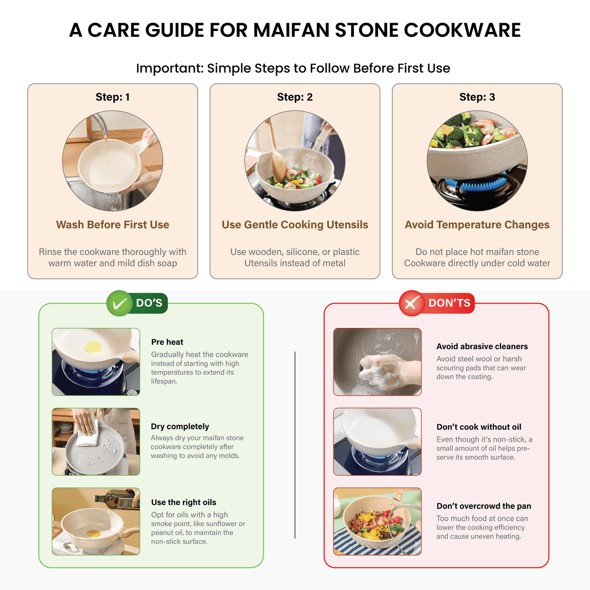 Maifan Stone Non-Stick Flat Bottom Frying Pan (24cm)
