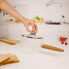 Multi-Functional Borosilicate Glass Pan with Wooden Handle (1300ml)
