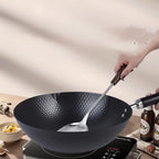 Traditional Uncoated Iron Wok with Wooden Handle & Glass Lid (30cm)