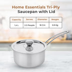 Versatile Tri-Ply Stainless Steel Saucepan with Lid(16cm)