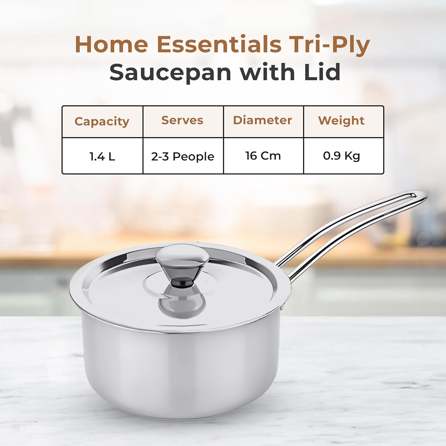 Versatile Tri-Ply Stainless Steel Saucepan with Lid(16cm)